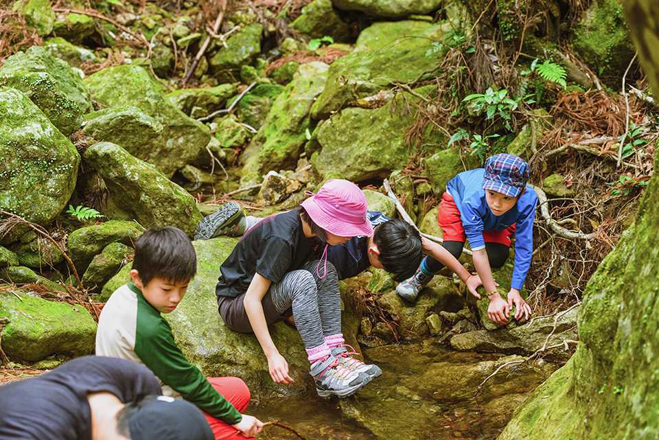 白嶽を探検する子どもたち