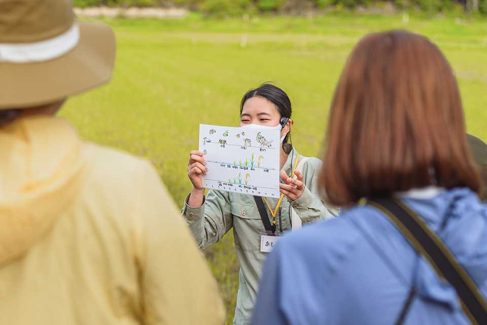 ツシマヤマネコ探索ツアーのガイド風景